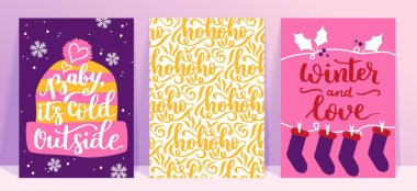 Noel afiş şablonlarının vektör koleksiyonu. 2023 yılbaşı tebrik kartı seti. Parlak renkler. hediyeler ve el yazması mektuplar davet ve tasarım için.