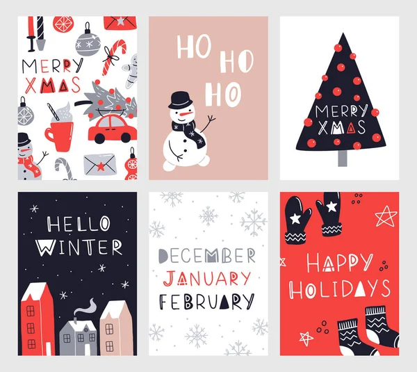 Coleção Vetorial Modelos Cartaz Natal Ano Novo 2023 Conjunto Cartões —  Vetores de Stock