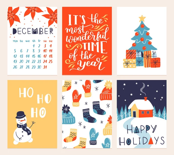 stock vector Vector collection of Christmas poster templates. New year 2023 set of christmas greeting cards. Bright colors. presents and hand written lettering for your invitation and design.