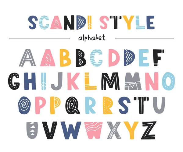 Scandinavische Vector Alfabet Voor Kinderen Handgetekend Grafisch Lettertype Voor Typografie — Stockvector