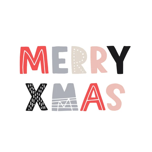 Merry Xmas Handwritten Scandi Style Lettering Isolated White Background Vector — Stock Vector