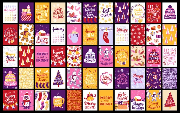圣诞节海报模板的矢量大集合 2023年新年一套圣诞贺卡 明亮的颜色 送上礼物及手写信件 以感谢你的邀请和设计 — 图库矢量图片