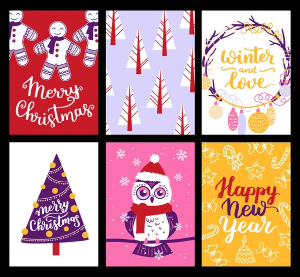 stock vector Vector collection of Christmas poster templates. New year 2023 set of christmas greeting cards. Bright colors. presents and hand written lettering for your invitation and design.