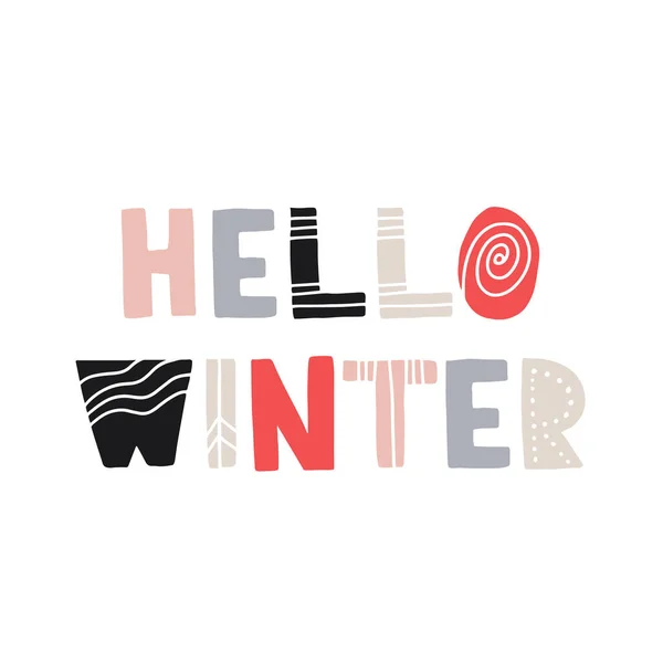 Hello Winter Handwritten Scandi Style Lettering Isolated White Background Vector — Stock Vector