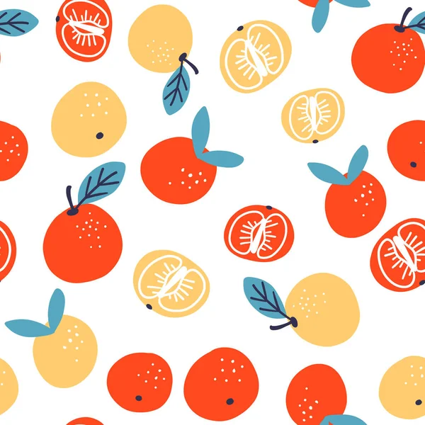 Søtt Sømløst Mønsterbakgrunn Med Tangerin Klementin Mandarin Oransje Ideell Behandling – stockvektor