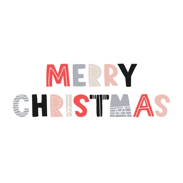 Merry Christmas Handwritten Scandi Style Lettering Isolated White Background Vector — Stock Vector
