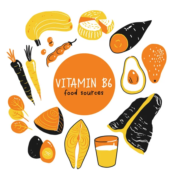 Vitamina Vector Stock Ilustración Productos Alimenticios Con Alto Contenido Vitamina — Vector de stock
