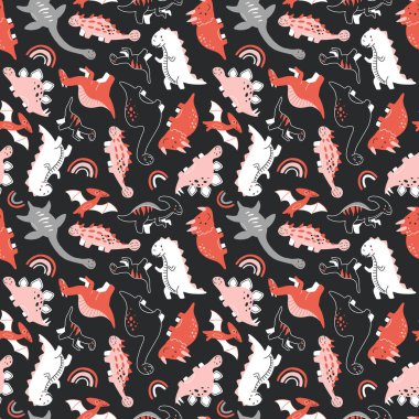 Şirin bebek dinozorlarla kusursuz bir model. El çizimi brontozor, tyrannosaurus, pterodactyl, triceratops, stegosaurus, spinosaurus, plesiosaurus, ankylosaurus, velociraptor, parasaurolophus