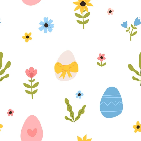 Vector Color Hand Drawn Children Cute Easter Seamless Pattern Hens — Stockvektor
