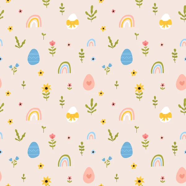Vector Color Hand Drawn Children Cute Easter Seamless Pattern Hens – stockvektor