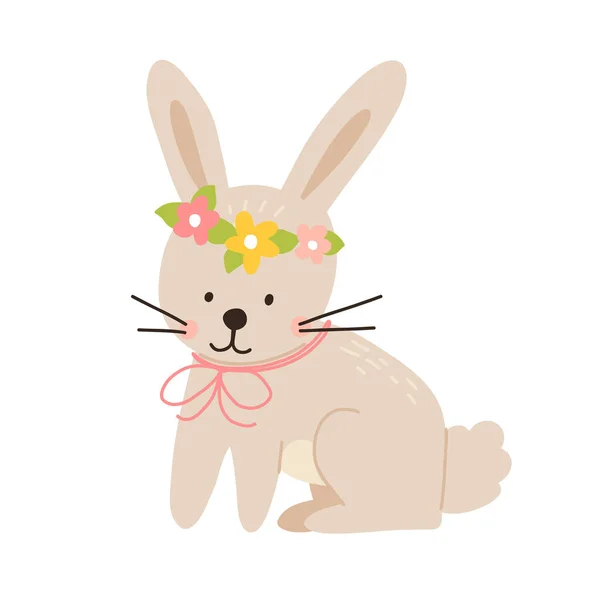 Vector Color Hand Drawn Children Cute Easter Poster Bunny Wreath — ストックベクタ