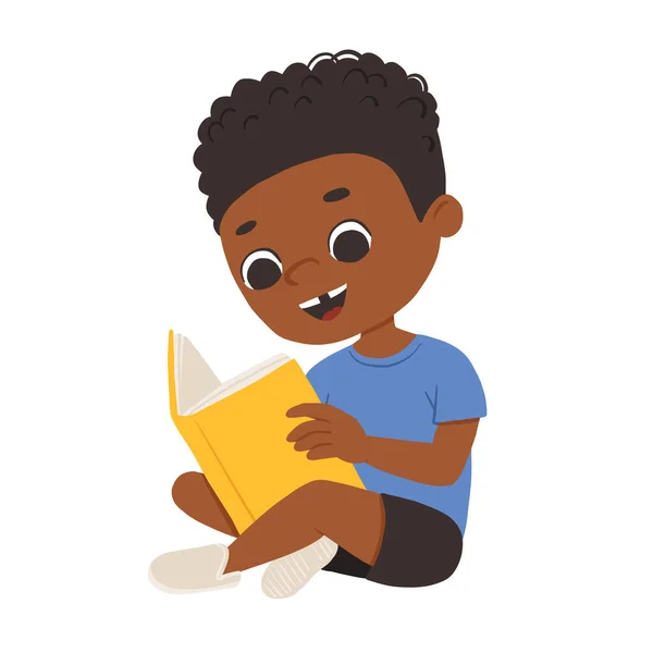 漫画の男の子の色の座って本を読んで — ストックベクタ