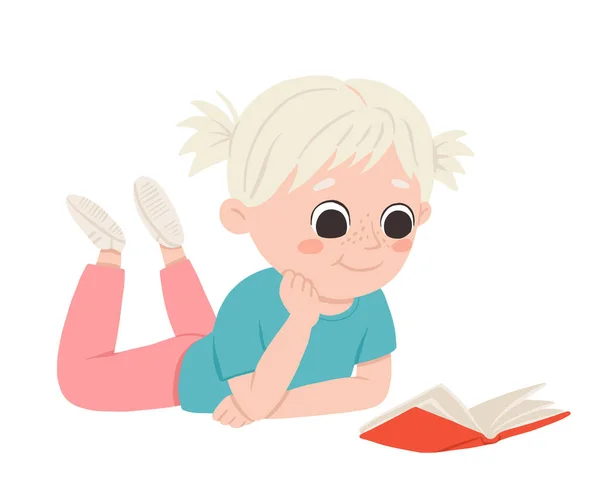 Zeichentrickmädchen Legen Und Lesen Ein Buch — Stockvektor