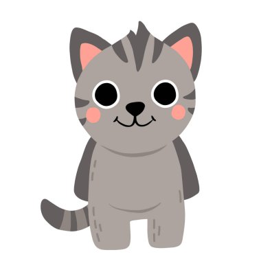 Sevimli çizgi film kedisi gülümsüyor. Çocuk kitabı için izole vektör illüstrasyonu.