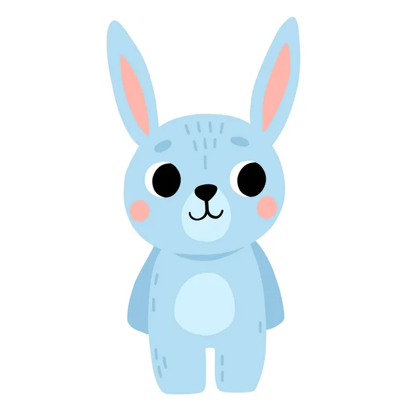 Карикатурный Кролик Симпатичный Синий Кролик Стоит Изолированная Векторная Иллюстрация Детской — стоковый вектор