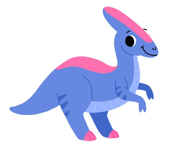 Hand Drawn Cartoon Parasaurolophus Cute Dino — Stock Vector