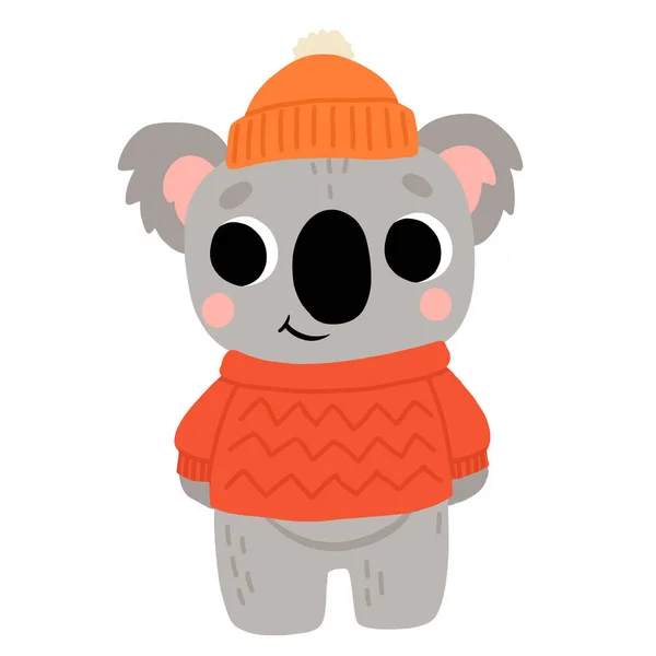 Cute Koala Dziecko Kreskówki Swetrze Kapelusz Uśmiechnięty Izolacja Wektor Zima — Wektor stockowy