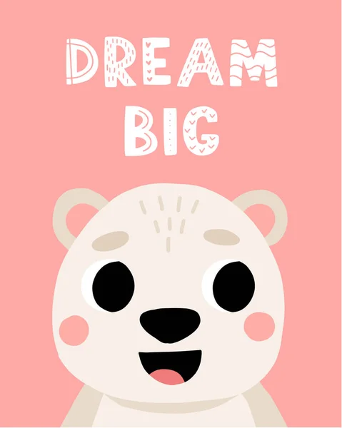 动物北极熊小孩卡 可爱的生日贺卡和邀请卡 婴儿派对海报 激励信 孩子气的印刷幼儿装饰 明亮的背景 矢量涂鸦字符 — 图库矢量图片