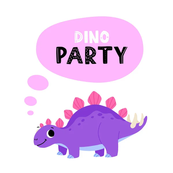 Ręcznie Rysowany Stegozaur Kreskówkowy Słodki Dino Zwrotem Dino Party Drukuj — Wektor stockowy
