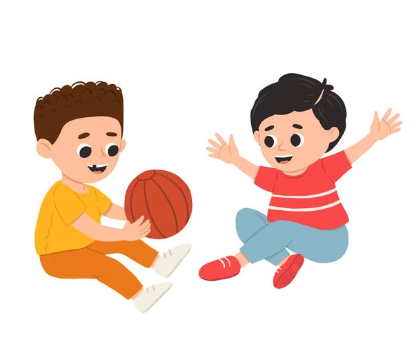 Glückliche Jungs Die Mit Ball Spielen Und Lächeln Nette Vektorillustration — Stockvektor