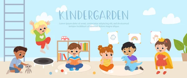 Anak Anak Bermain Mainan Dan Permainan Membaca Buku Bersama Taman Stok Ilustrasi Bebas Royalti