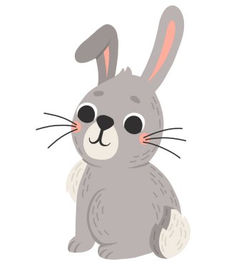 Çizgi film tarzında şirin tavşan ikonu. Tavşan evcil hayvan silueti. Çocuk kitapları, kartpostallar ve posterler için tavşan ve tavşan renkli çizimler.