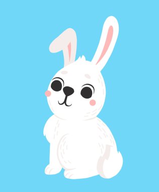 Çizgi film tarzında şirin tavşan ikonu. Tavşan evcil hayvan silueti. Çocuk kitapları, kartpostallar ve posterler için tavşan ve tavşan renkli çizimler.