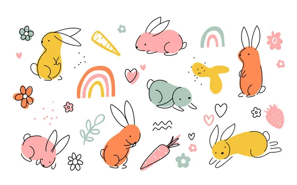 Basit Bir Paskalya Tavşanı Seti Renkli Tavşan Simgesi Paskalya Tavşanının — Stok Vektör
