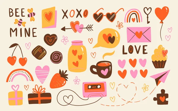 Elsker Postkontoret Mange Ulike Romantiske Objekter Valentines Dag Stor Vektor – stockvektor