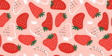 Havalı hippi 70 'ler, çilekli, pürüzsüz desen. Komik karikatür öğeleri falan. Moda retro saykodelik çizgi film tarzında vektör kartları. Vektör geçmişi. Havalı kal. İyi titreşimler..