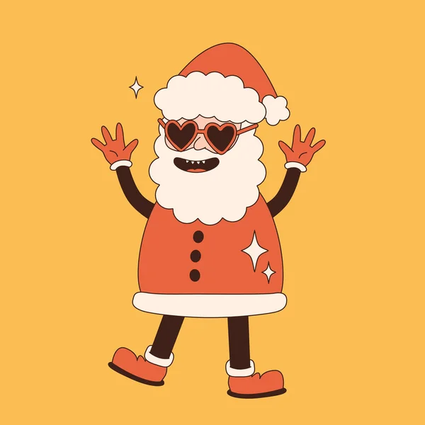 Christmas Retro Vintage Greeting Card Santa Claus Groovy Santa Lettering — Stock Vector