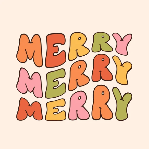 Groovy Hippie Christmas Stickers Santa Claus Tree Smile Peace Rainbow — Stock Vector