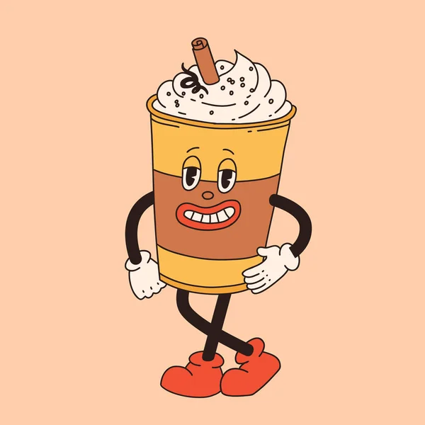 Cartel Retro Con Mascota Café Personajes Dibujos Animados Divertidos Personajes — Archivo Imágenes Vectoriales