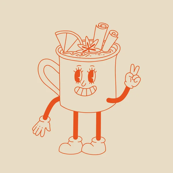 Cartel Retro Con Mascota Café Personajes Dibujos Animados Personajes Divertidos — Archivo Imágenes Vectoriales