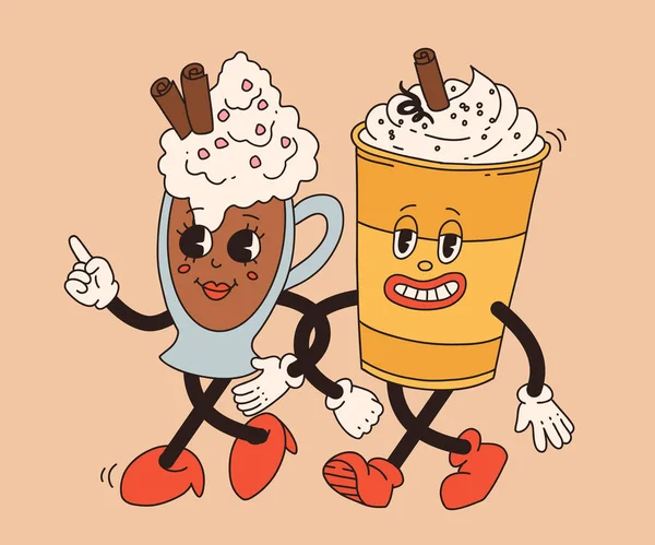 Colección Tiernos Personajes Dibujos Animados Café Para Llevar Pasteles Donut — Archivo Imágenes Vectoriales