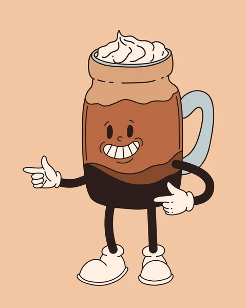 Kahve Maskotu Çizgi Film Karakterleri Komik Karalama Stili Karakterler Cappuccino — Stok Vektör