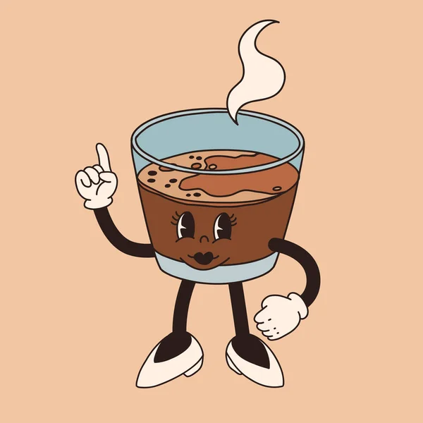 Cartaz Retro Com Mascote Café Personagens Desenhos Animados Personagens Estilo — Vetor de Stock