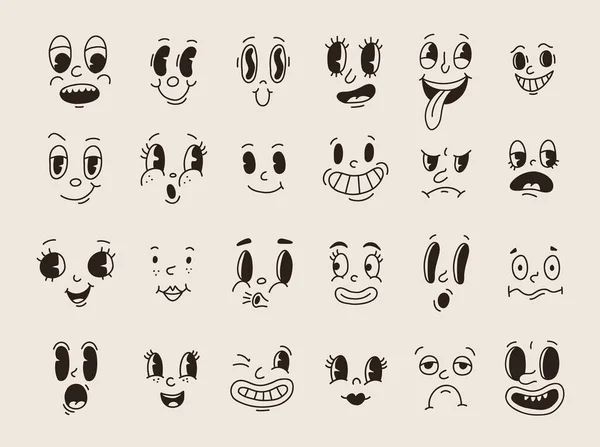 Retro 30S Cartoon Mascot Characters Funny Faces 50S 60S Old — Stock Vector