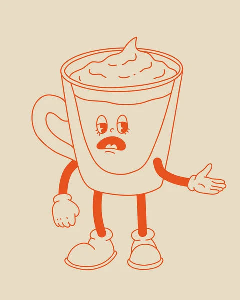 Retro Plakát Kávovým Maskotem Kreslenými Postavičkami Vtipnými Barevnými Znaky Stylu — Stockový vektor