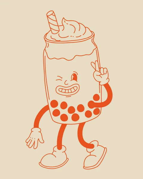 Retro Poster Met Koffie Mascotte Stripfiguren Grappige Kleurrijke Doodle Stijl — Stockvector
