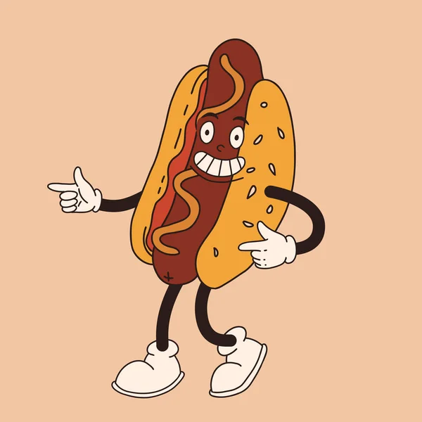 Vektor Rajzfilm Retro Kabala Hotdog Vintage Stílusú Évekbeli Animáció Előfizető — Stock Vector