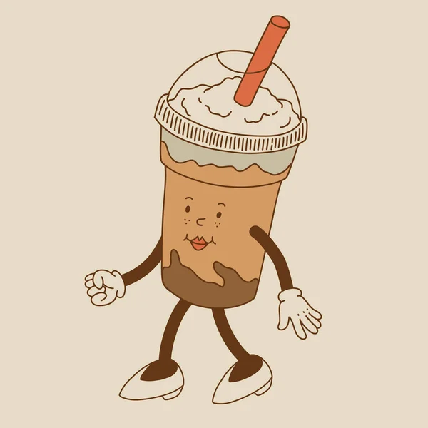 Kahve Maskotu Çizgi Film Karakterleri Komik Renkli Karalama Karakterleri Cappuccino — Stok Vektör