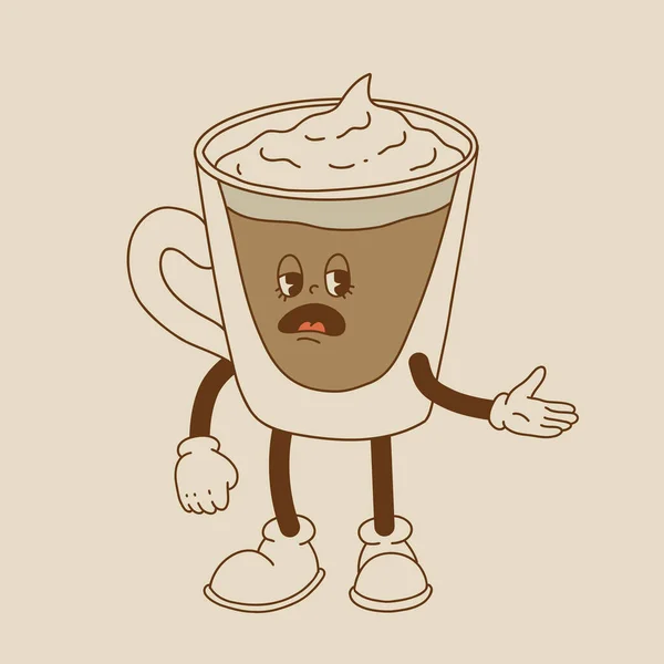 Kahve Maskotu Çizgi Film Karakterleri Komik Renkli Karalama Karakterleri Cappuccino — Stok Vektör