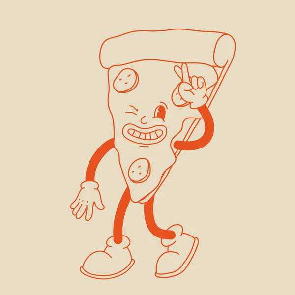 Vektor Tegneserie Retro Mascot Pizza Vintage Stil Årene Årene Årene – stockvektor
