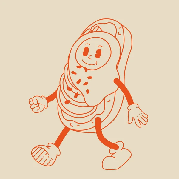 Vektor Tegneserie Retro Mascot Avokado Toast Med Egg Vintage Stil – stockvektor