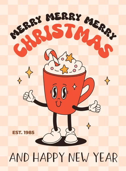 Funny Retro Cartoon Christmas Character Groovy 50S 60S 70S Vintage — Stock Vector