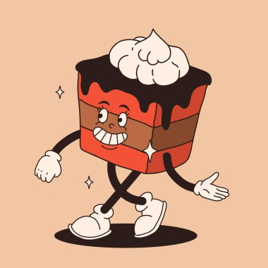 50 'li, 60' lı, 70 'li yılların klasik tarzında komik bir çizgi roman karakteri. Sıcak kahve, kakao, zencefilli kek, kek, kek ve kurabiyeli yeni yıl maskotu. Xmas vintage karakterleri.