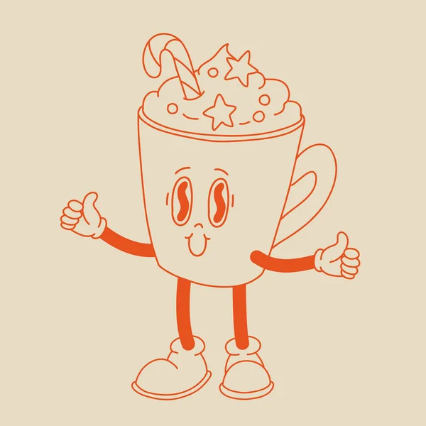 Yılların Klasik Tarzında Komik Bir Çizgi Roman Karakteri Sıcak Kahve — Stok Vektör