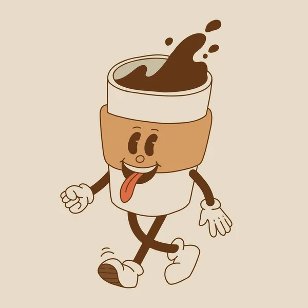Cartaz Retro Com Mascote Café Personagens Desenhos Animados Personagens Estilo — Vetor de Stock