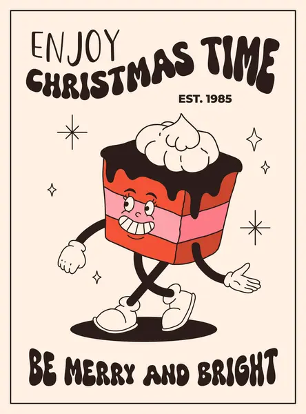 Funny Retro Cartoon Christmas Character Groovy Funky 50S 60S 70S — Stock Vector